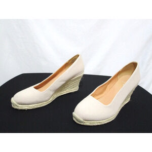 EUC! J. Crew Seville Beige Tan Canvas Espadrille Wedge Heels Women Sz 10